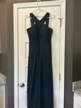 Azazie Black Ruched Cross-Back Maxi Dress